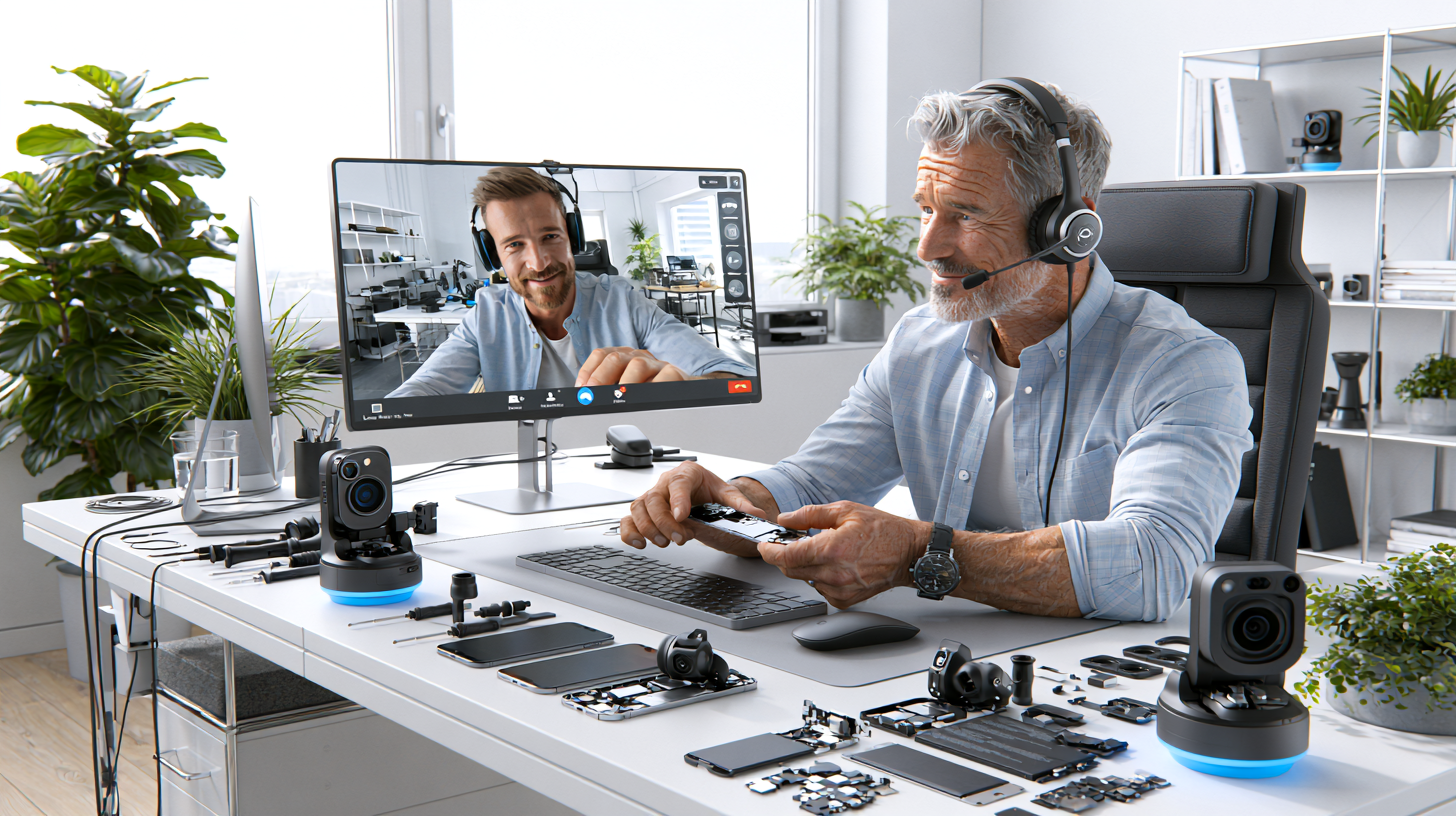 A support specialist helping a customer over a video call